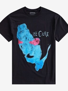 The Cure Band Blue Face Graphic Tee - Black with Blue & Pink Print